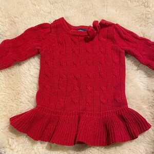 Red Cable-Knit Peplum Sweater dress